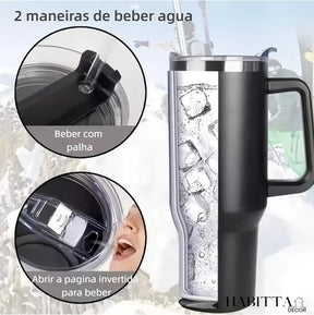 Copo Térmico Inox Portátil Inoxidável com Tampa e Canudo