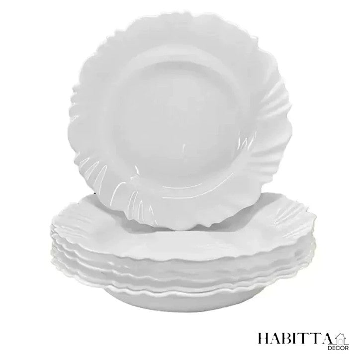 Conjunto de Pratos Duralex Opaline Pétala Fundo 23.5cm Vidro Branco