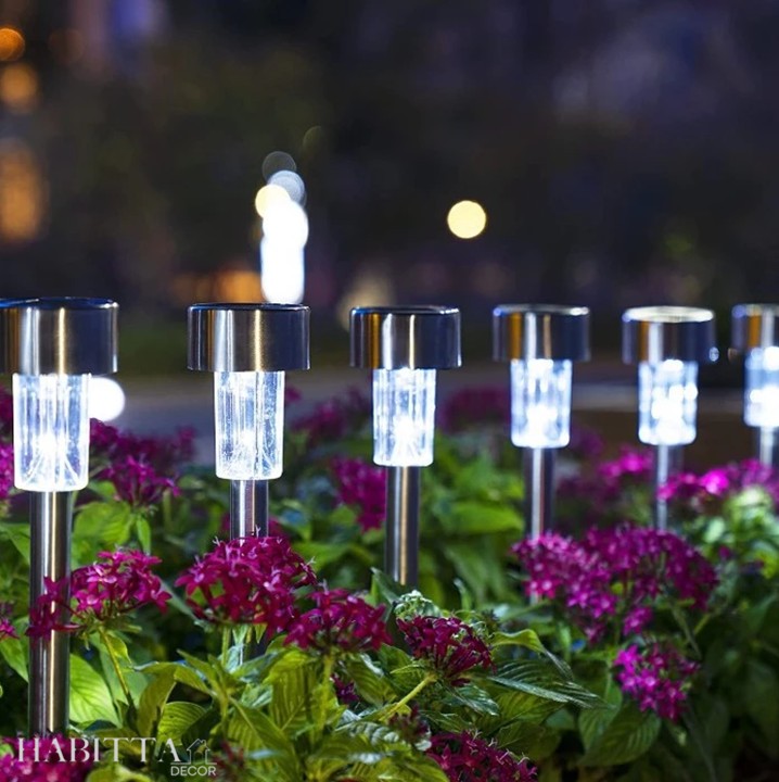 Kit de balizador de luz solar - Decoração de jardim, quintal e fachada - branco quente