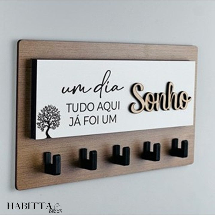 Porta Chaves Decorativo para Parede 05 Ganchos em MDF