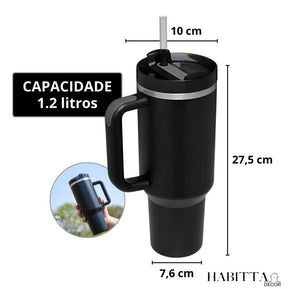 Copo Térmico Inox Portátil Inoxidável com Tampa e Canudo