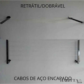 Varal de Parede Retrátil em Aço Dobrável