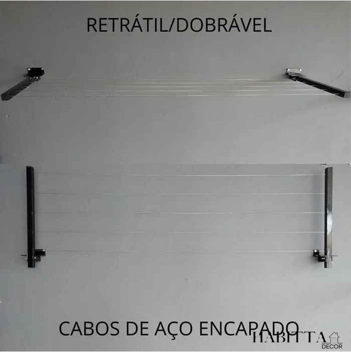 Varal de Parede Retrátil em Aço Dobrável