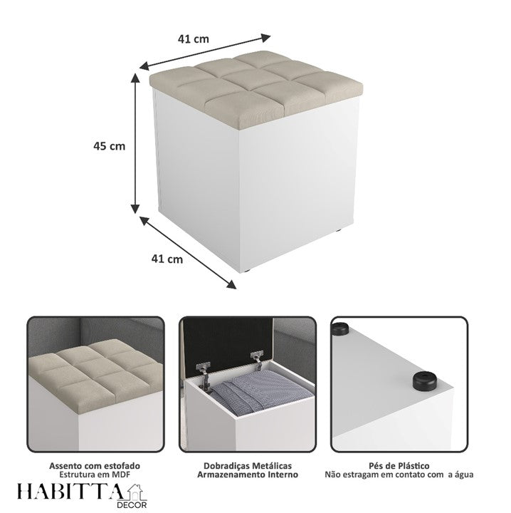 Puff Baú Suede Decorativo Organizador
