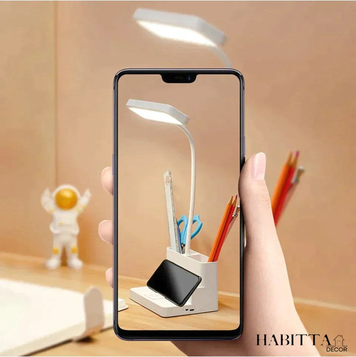 Luminária de Mesa para Estudo LED Recarregável com Porta Canetas