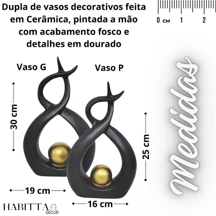 Dupla de vaso decorativo de escultura abstrata