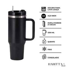 Copo Térmico Inox Portátil Inoxidável com Tampa e Canudo
