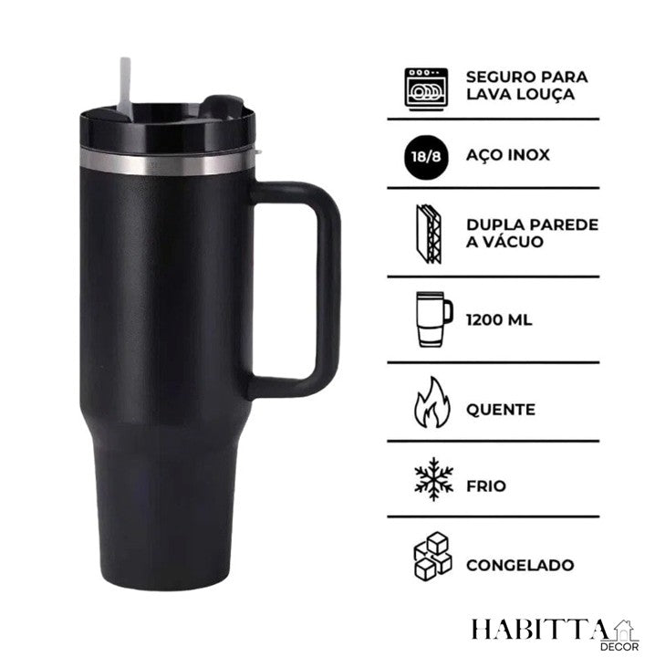 Copo Térmico Inox Portátil Inoxidável com Tampa e Canudo