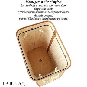 Cesto de Roupa Suja Bambu Dobrável 60cm