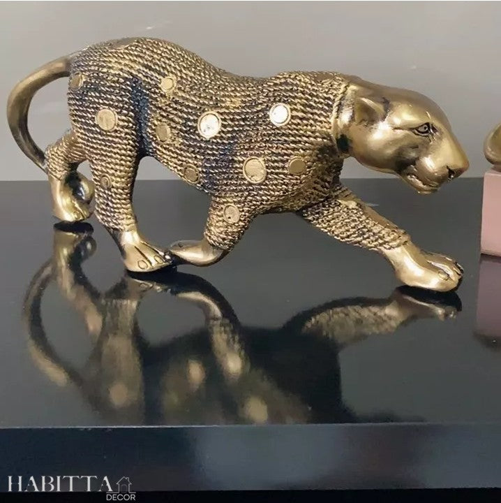 Pantera estilizada grande dourado envelhecido - Casal de leopardos
