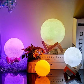 Luminária LED Lua Cheia 3D RGBW Colorida com Controle Remoto 15cm