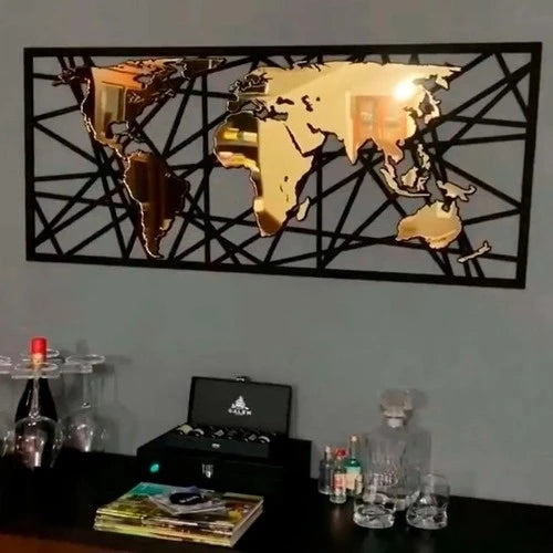 Quadro Placa Espelho Decorativo Mapa Premium