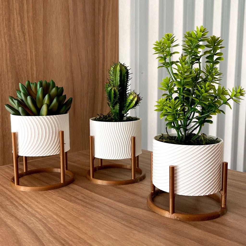 Trio de Mini Vasos Cachepot com Suporte