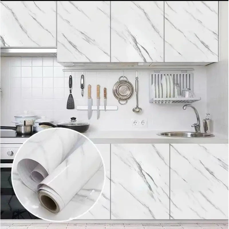 Papel de parede Adesivos para cozinha quarto Brilhante Lavável Mármore gelo 3M x60cm Resistente Agua