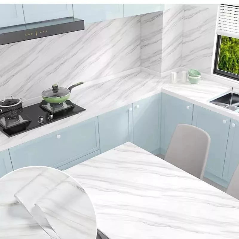 Papel de parede Adesivos para cozinha quarto Brilhante Lavável Mármore gelo 3M x60cm Resistente Agua