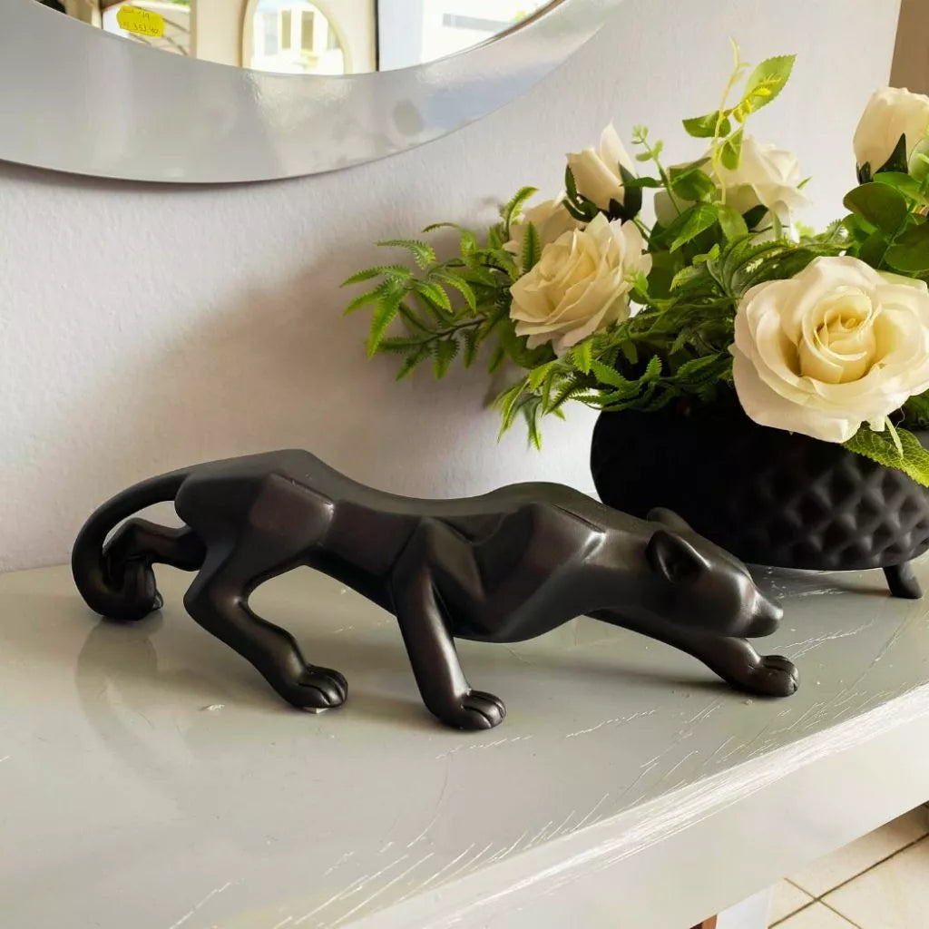 Pantera Ataque P Preto Fosco  Escultura Decoração Luxo Escritório Casa