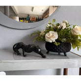 Pantera Ataque P Preto Fosco  Escultura Decoração Luxo Escritório Casa