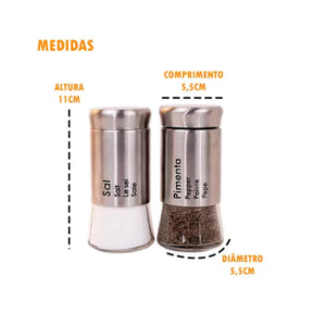 Conjunto de Saleiro Pimenta em 2 Peças Inox