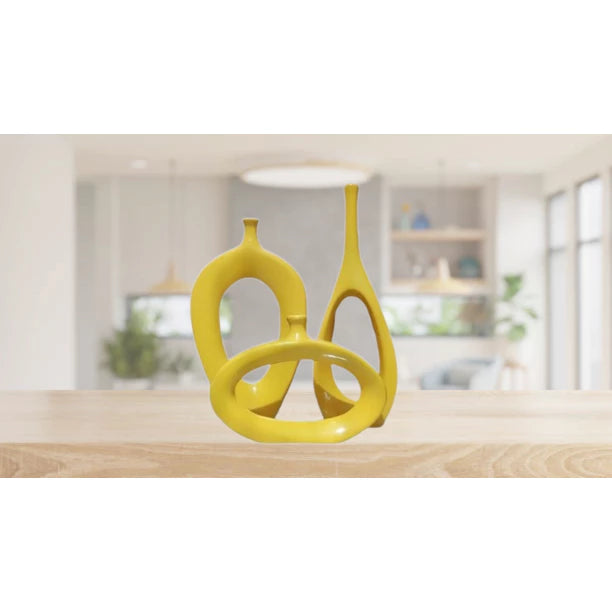 Kit Trio Vaso Vasado Estilizados em Cerâmica para Centro de Mesa Sala Decoração