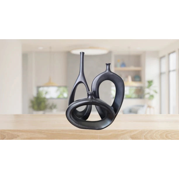 Kit Trio Vaso Vasado Estilizados em Cerâmica para Centro de Mesa Sala Decoração
