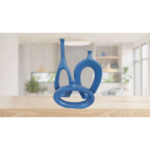 Kit Trio Vaso Vasado Estilizados em Cerâmica para Centro de Mesa Sala Decoração