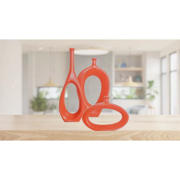 Kit Trio Vaso Vasado Estilizados em Cerâmica para Centro de Mesa Sala Decoração