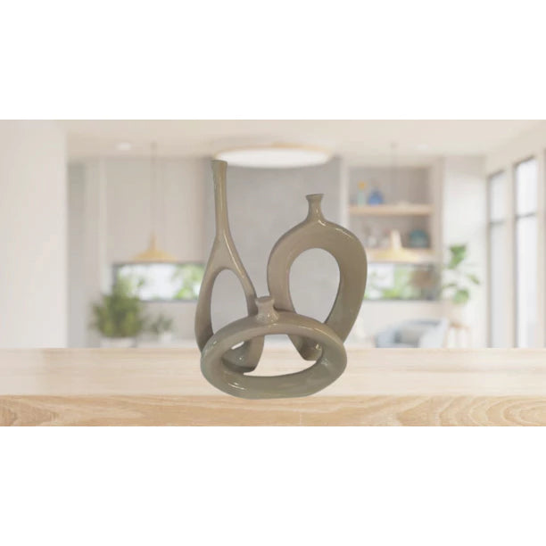 Kit Trio Vaso Vasado Estilizados em Cerâmica para Centro de Mesa Sala Decoração