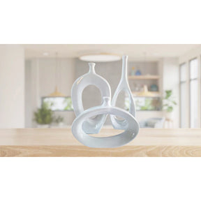 Kit Trio Vaso Vasado Estilizados em Cerâmica para Centro de Mesa Sala Decoração