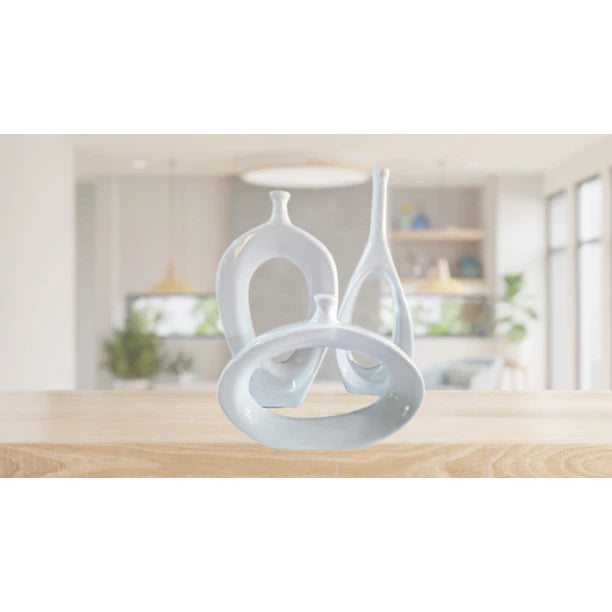 Kit Trio Vaso Vasado Estilizados em Cerâmica para Centro de Mesa Sala Decoração