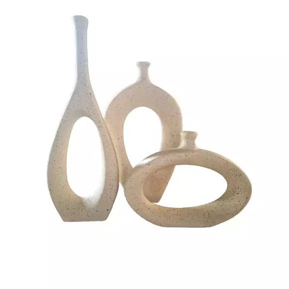 Kit Trio Vaso Vasado Estilizados em Cerâmica para Centro de Mesa Sala Decoração