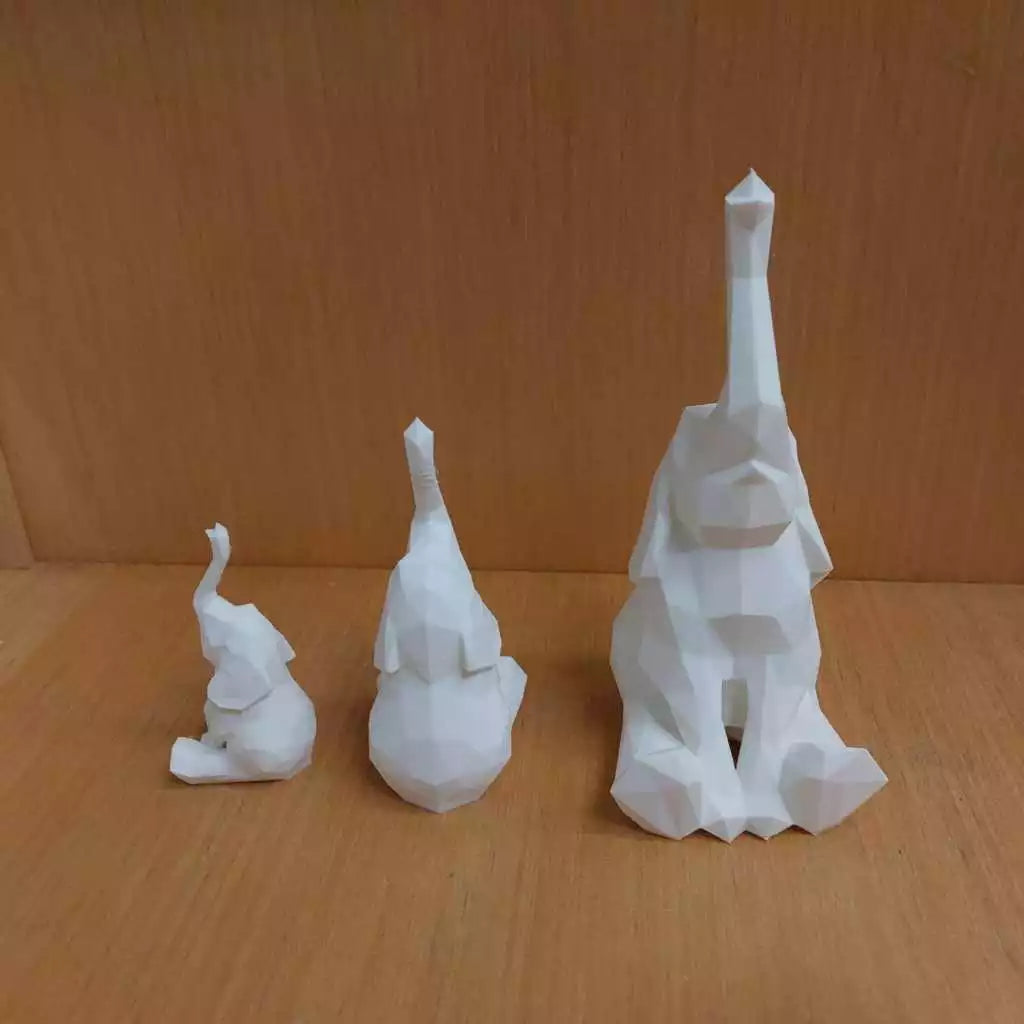 🐘Trio de Elefantes Decorativos 3D Geométricos – Estilo Moderno, Feng Shui, Sorte e Elegância para Casa