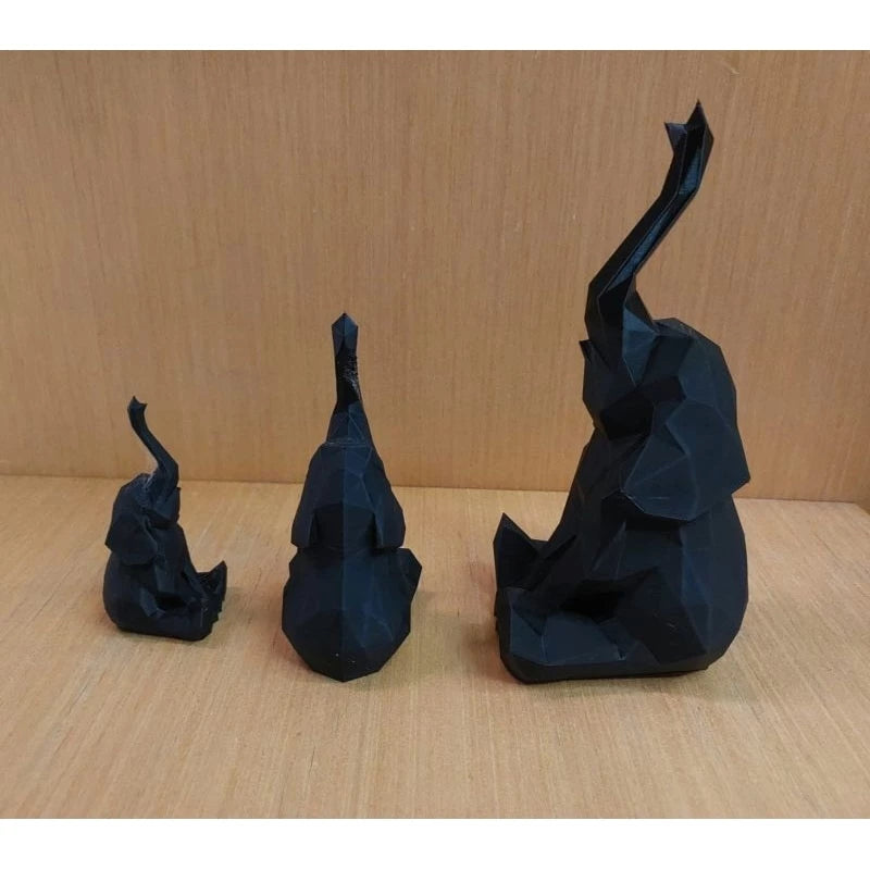 🐘Trio de Elefantes Decorativos 3D Geométricos – Estilo Moderno, Feng Shui, Sorte e Elegância para Casa