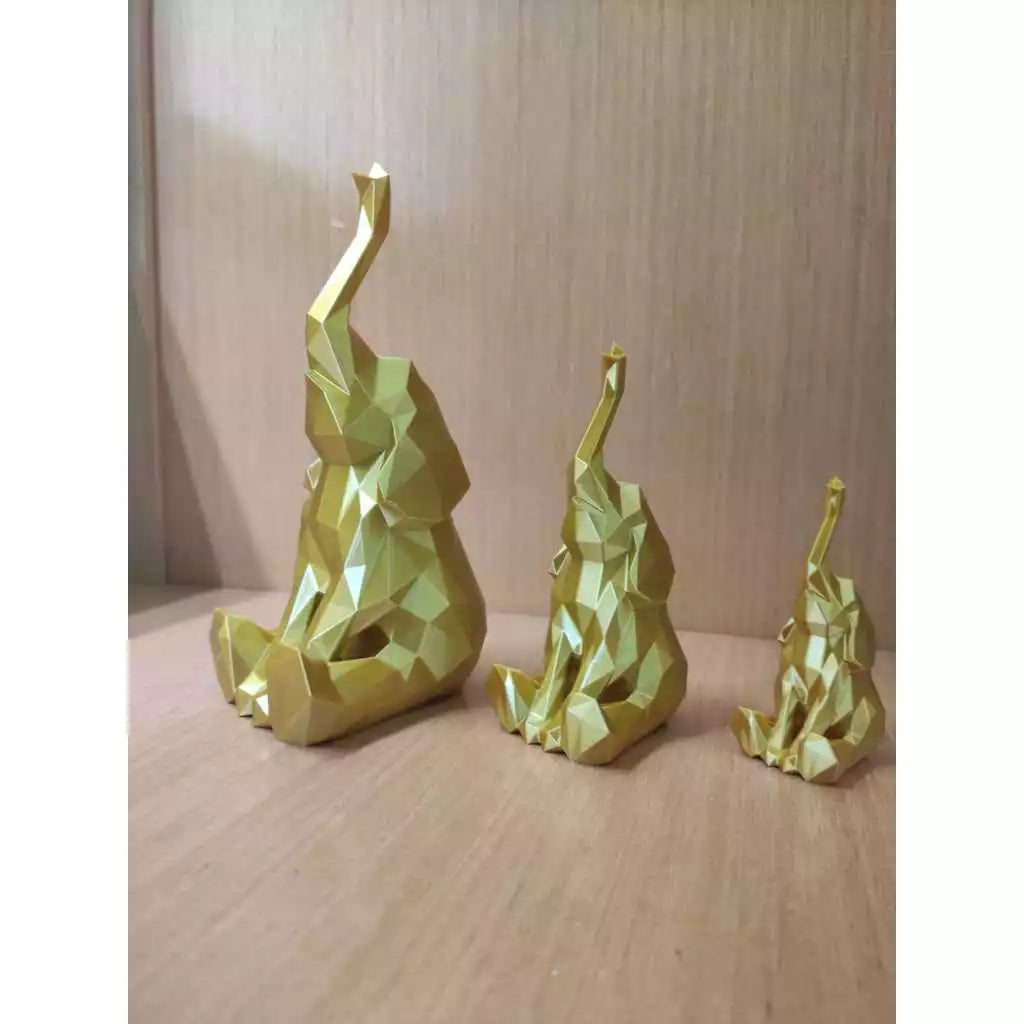 🐘Trio de Elefantes Decorativos 3D Geométricos – Estilo Moderno, Feng Shui, Sorte e Elegância para Casa