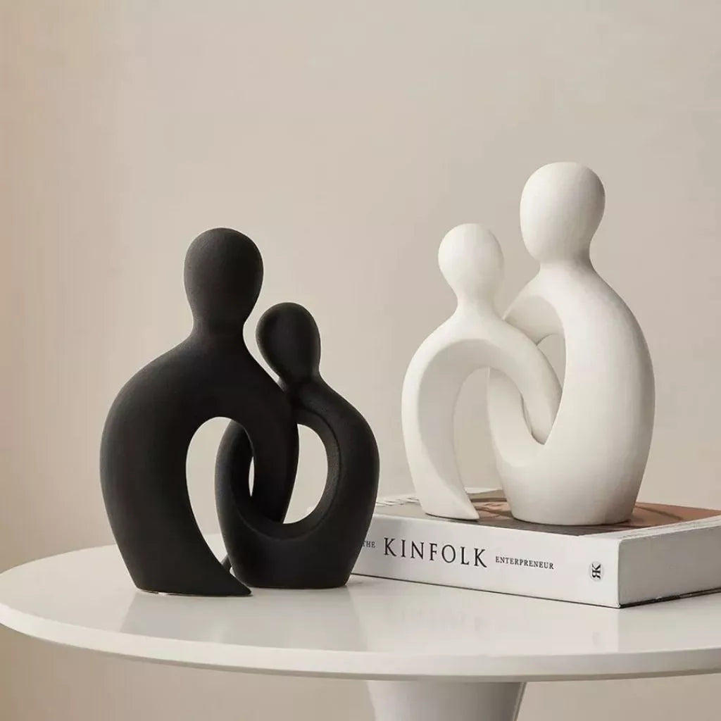 Estátua Casal Encaixe Nórdico Abstrata Branco Preto Para Casa Decoração, Sala De Estar, Escritório, Para Casa