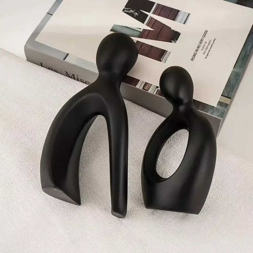 Estátua Casal Encaixe Nórdico Abstrata Branco Preto Para Casa Decoração, Sala De Estar, Escritório, Para Casa