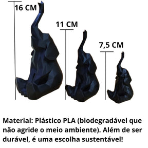 🐘Trio de Elefantes Decorativos 3D Geométricos – Estilo Moderno, Feng Shui, Sorte e Elegância para Casa
