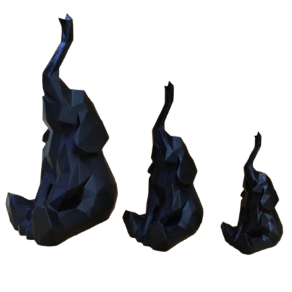 🐘Trio de Elefantes Decorativos 3D Geométricos – Estilo Moderno, Feng Shui, Sorte e Elegância para Casa