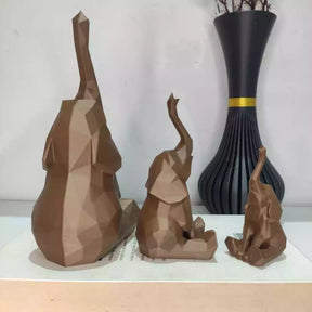 🐘Trio de Elefantes Decorativos 3D Geométricos – Estilo Moderno, Feng Shui, Sorte e Elegância para Casa
