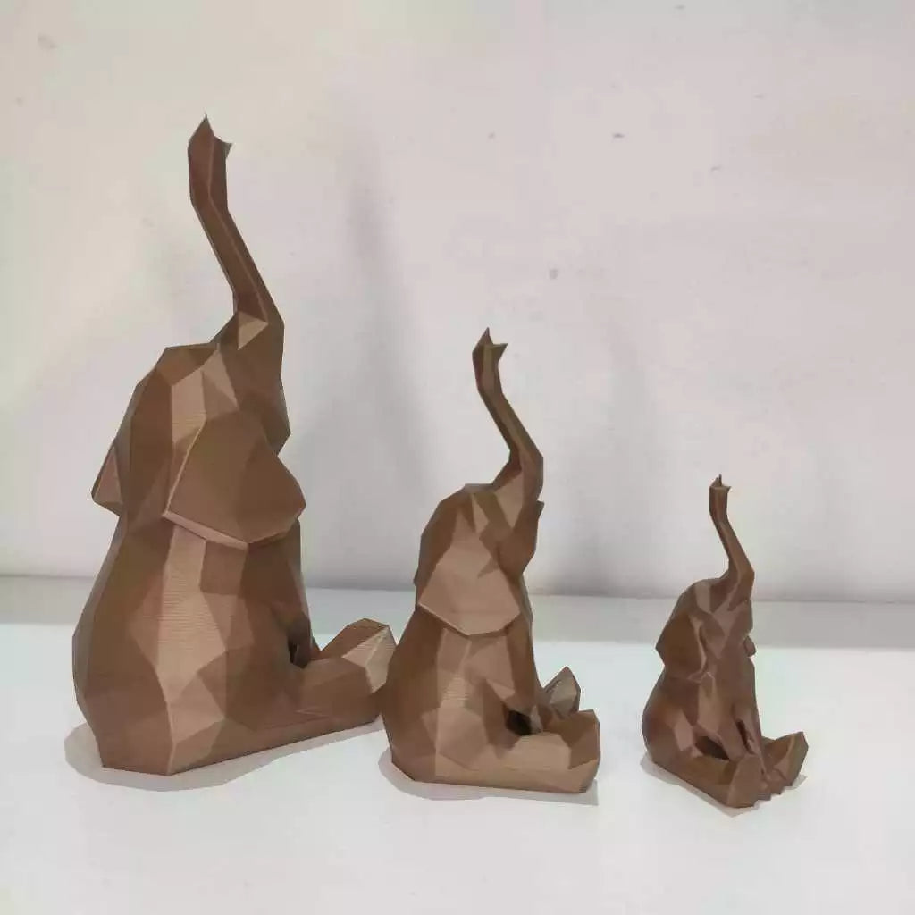 🐘Trio de Elefantes Decorativos 3D Geométricos – Estilo Moderno, Feng Shui, Sorte e Elegância para Casa