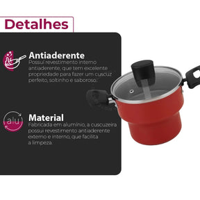 Cuscuzeiro Enjoy Antiaderente 14cm com Tampa de Vidro - Vermelho