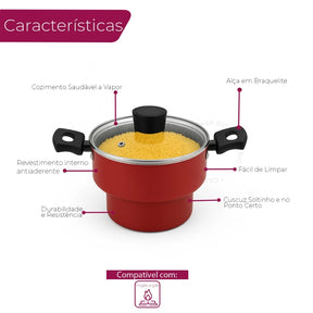 Cuscuzeiro Enjoy Antiaderente 14cm com Tampa de Vidro - Vermelho