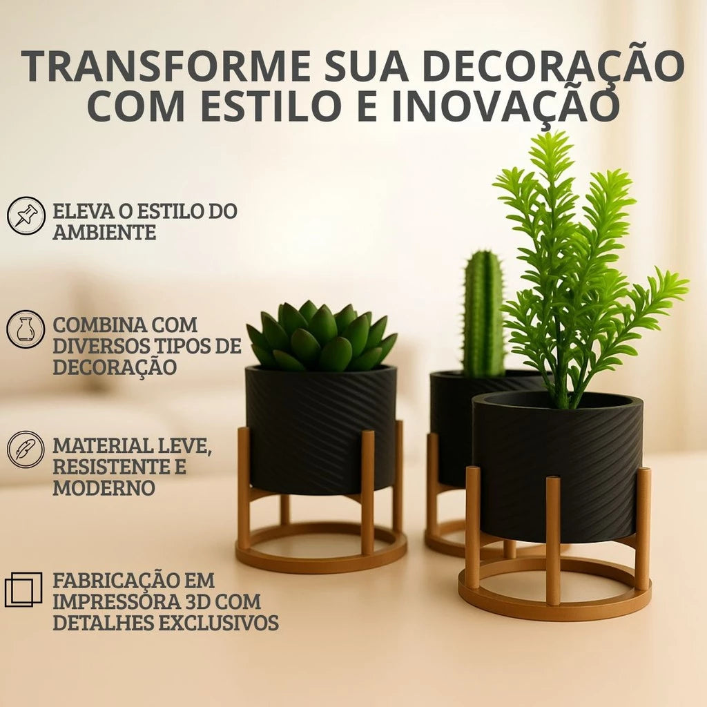 Trio de Mini Vasos Cachepot com Suporte