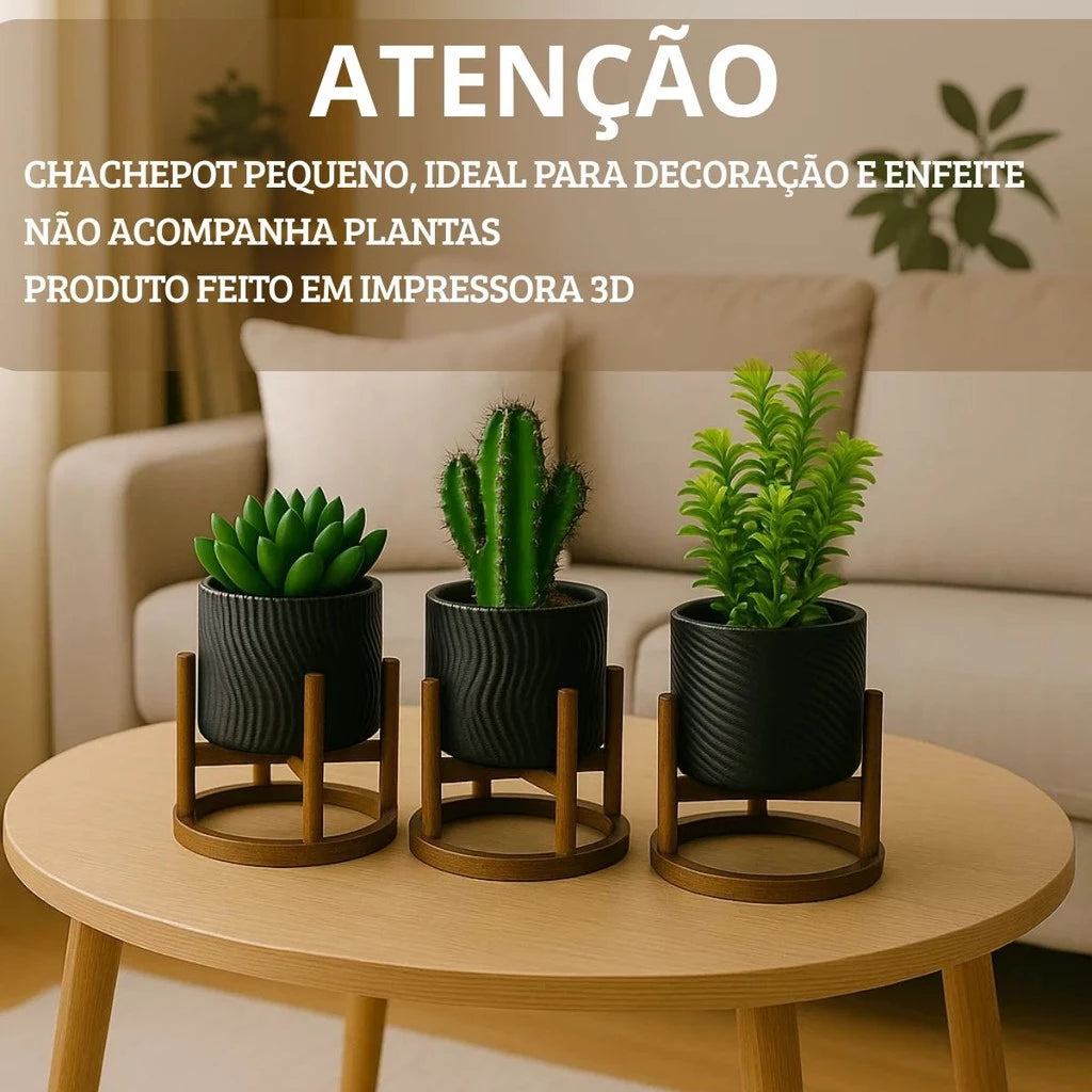 Trio de Mini Vasos Cachepot com Suporte
