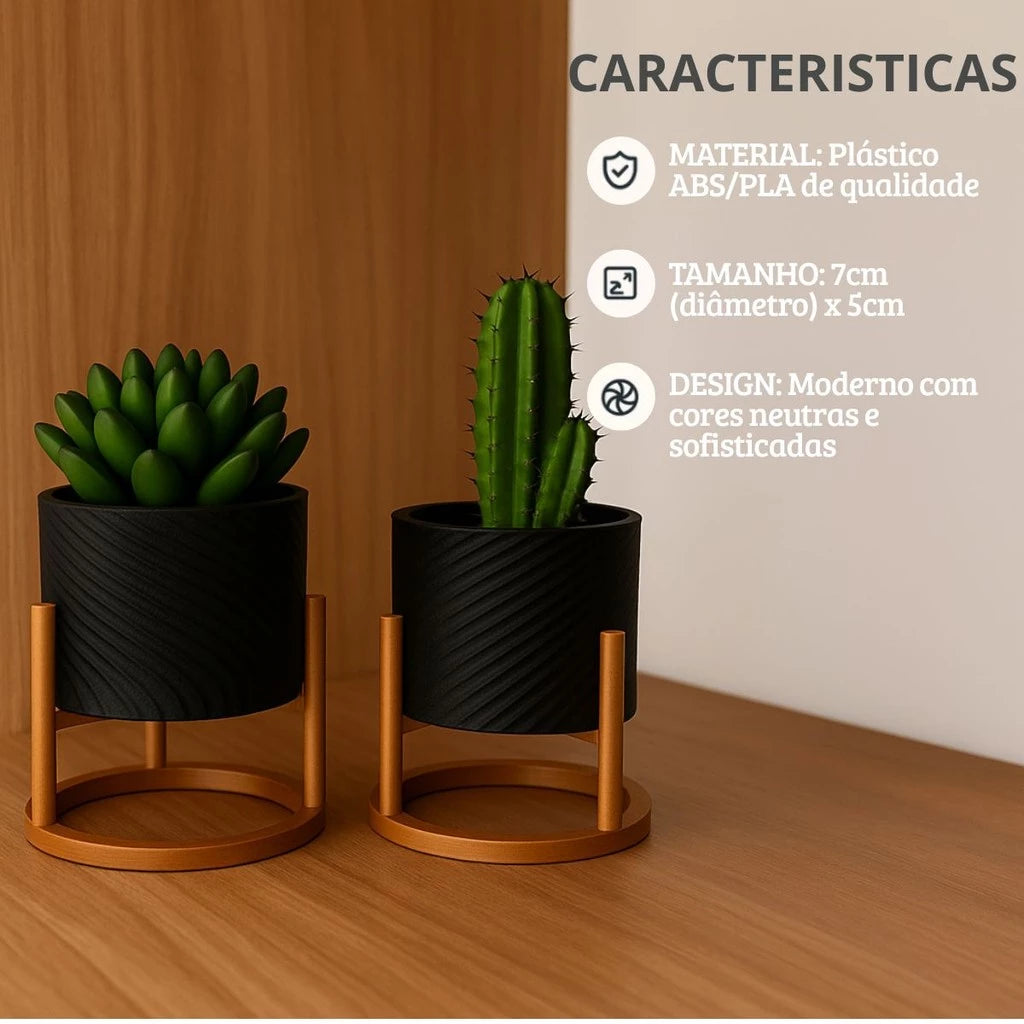 Trio de Mini Vasos Cachepot com Suporte